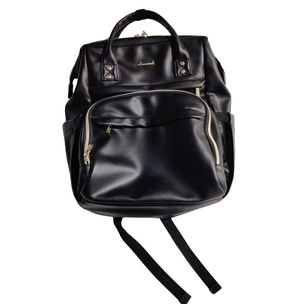 Lovevook Black Faux Leather Laptop Backpack USB Charging Port 16"  Professional‎